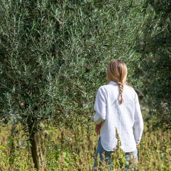 Chica rubia en los olivos Can Feliu