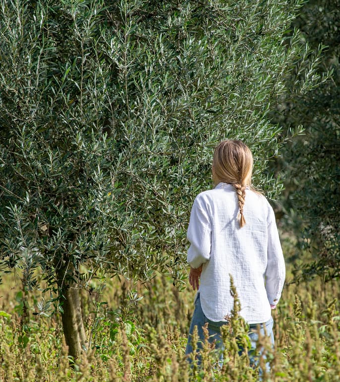 Chica rubia en los olivos Can Feliu